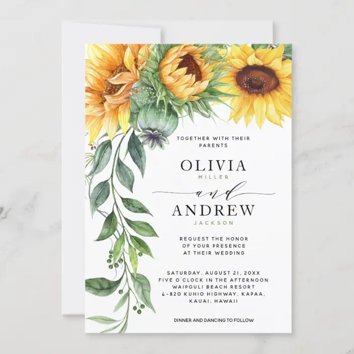 Elegant Sunflower Watercolor Modern Wedding Invitations