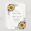 Geometric Sunflower Burgundy Roses Floral Wedding Invitations