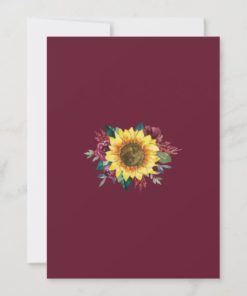 Geometric Sunflower Burgundy Roses Floral Wedding Invitations - back