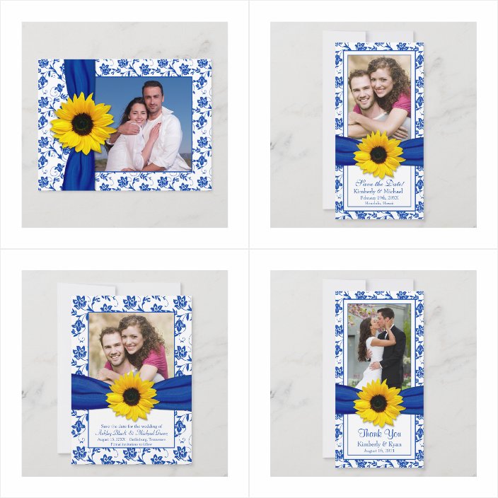 Royal Blue Damask Sunflower Wedding Invitations - matching accessories