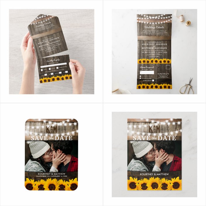 Rustic Country Sunflower String Lights Barrel Wedding Invitations - matching accessories