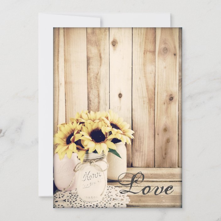 Rustic Country Sunflowers Mason Jar Wedding Invites - back