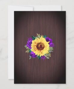 Rustic Sunflower Purple Floral Lights Wedding Invitations - back