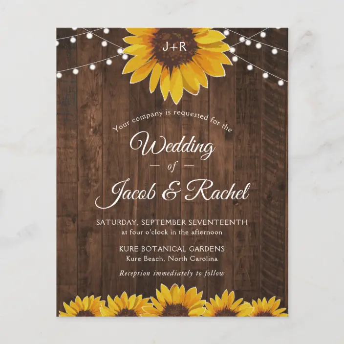 Rustic Sunflower String Lights Wedding Invitations
