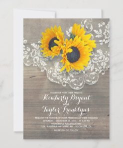 Rustic Sunflowers and Vintage Floral Lace Wedding Invitations