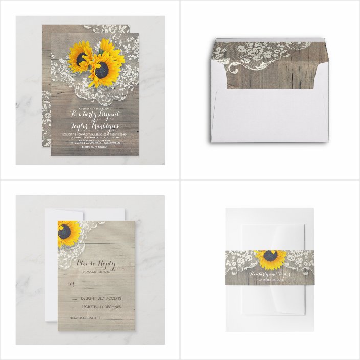 Rustic Sunflowers and Vintage Floral Lace Wedding Invitations - matching accessories