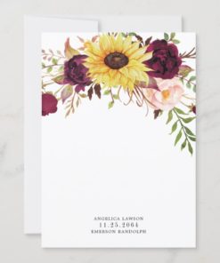 Sunflower Burgundy Red Blush Peony Rose Wedding Invitations - back