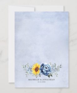 Sunflower Dusty Blue Slate Peony Floral Wedding Invitations - back
