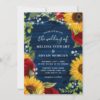 Sunflower Navy Blue Red Rose Rustic Wood Wedding Invitations