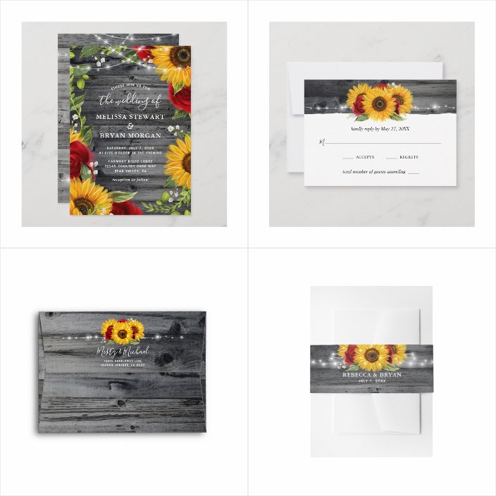 Sunflower Rustic Wood Wedding Invitations - matching accessories
