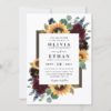 Sunflower and Roses Burgundy Red Navy Blue Wedding Invitations