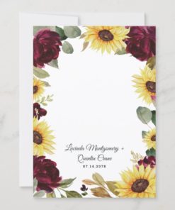 Sunflower and Roses Burgundy Red Rustic Wedding Invitations - back