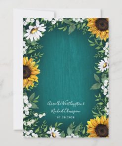 Teal Sunflower Country Rustic Wedding Invitations - back
