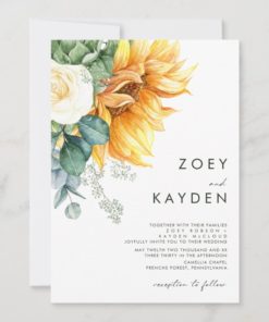 Bold Country Sunflower Rose Eucalyptus Wedding Invitations