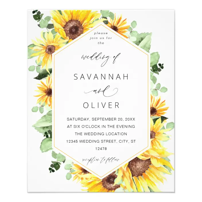 Budget Sunflower and Eucalyptus Wedding Invitations