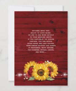 Burgundy Gray Red Rose Sunflower Rustic Wedding Invitation - back
