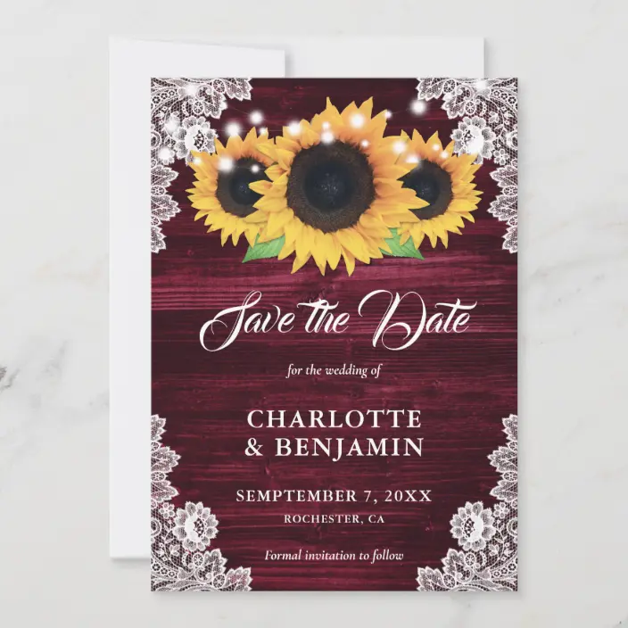 Burgundy Sunflower Save The Date Cards