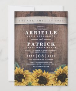 Country Rustic Barrel Vintage Sunflower Wedding Invitations