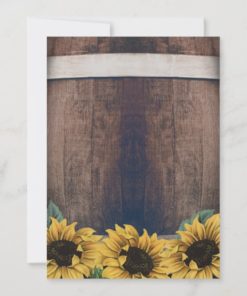 Country Rustic Barrel Vintage Sunflower Wedding Invitations - back
