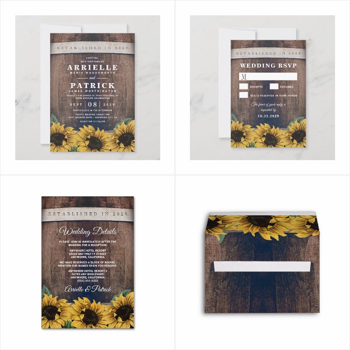 Country Rustic Barrel Vintage Sunflower Wedding Invitations - matching accessories