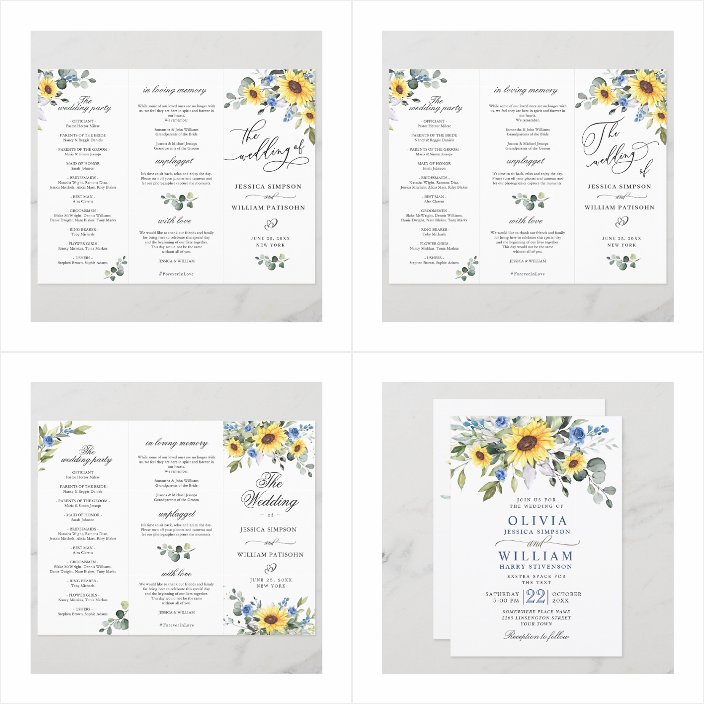 Elegant Dusty Blue Watercolor Sunflowers Eucalyptus Wedding Invitations - matching accessories