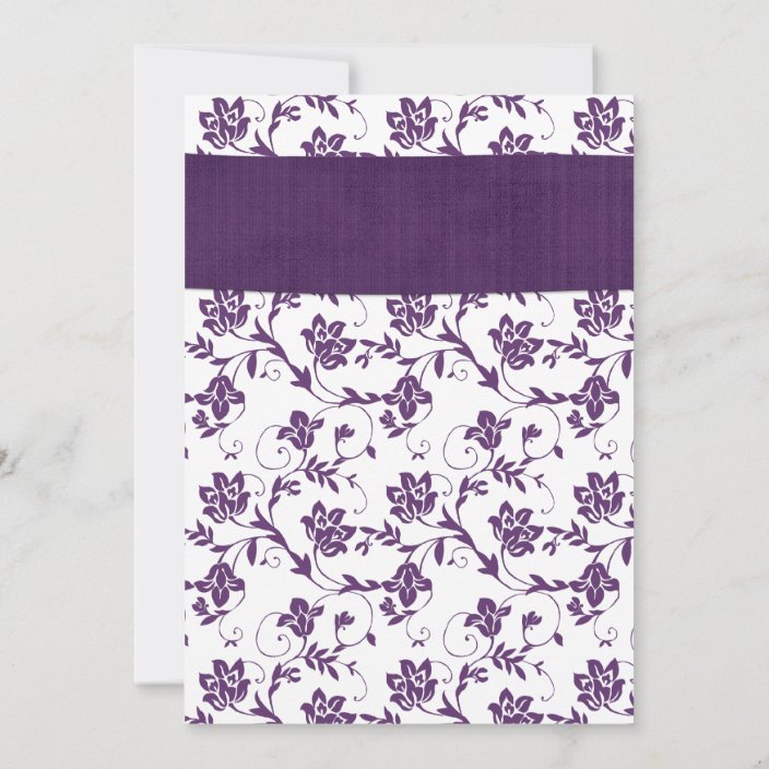 Elegant Purple Damask Sunflower Wedding Invitations - back