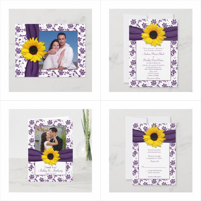 Elegant Purple Damask Sunflower Wedding Invitations - matching accessories