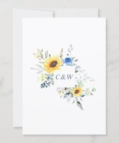 Elegant Watercolor Sunflowers Eucalyptus Wedding Invitations - back