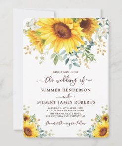 Modern Sunflower Summer Greenery Floral Wedding Invitations