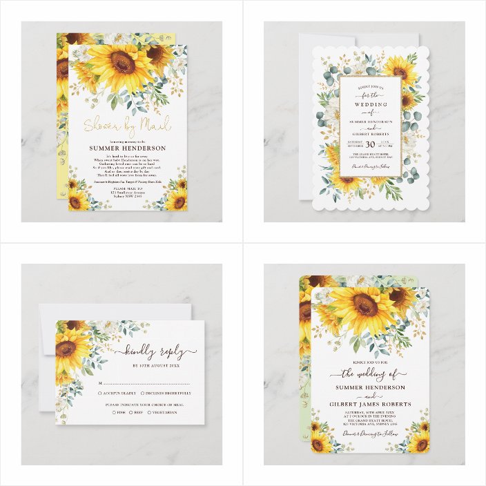 Modern Sunflower Summer Greenery Floral Wedding Invitations - matching accessories