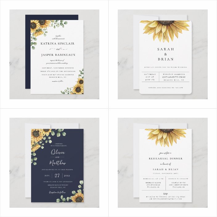 Navy Blue Rustic Sunflower Eucalyptus Wedding Invitations - matching accessories