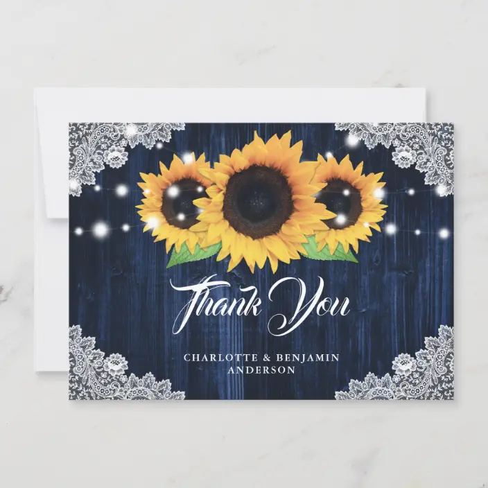 Navy Blue Sunflower Wedding Thank You Card