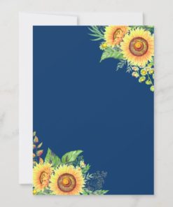 Navy Blue Sunflowers Rustic Romantic Wedding Invitations - back