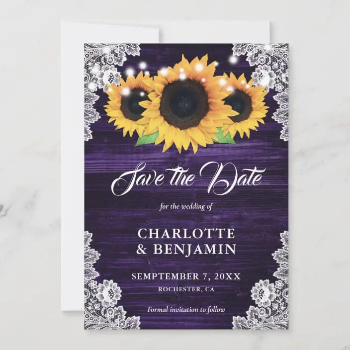 Purple Sunflower Save The Date Cards