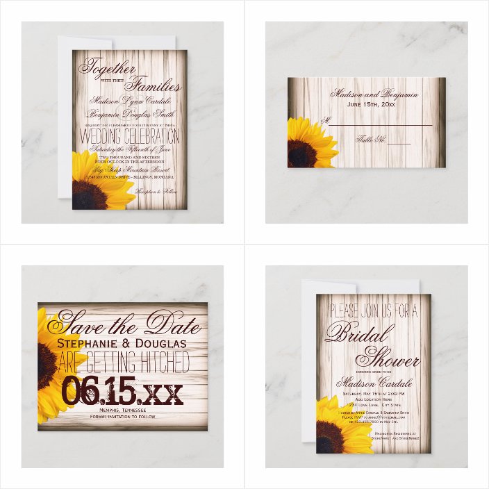 Rustic Country Sunflower Barn Wood Wedding Invitations - matching accessories