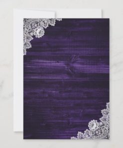 Rustic Purple Wood Lace Sunflower Wedding Invitations - back