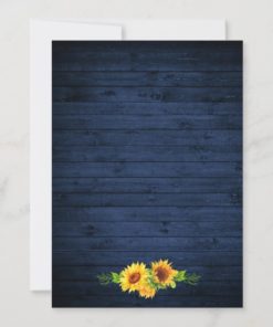 Rustic Sunflower Floral Navy Blue Wood Lights Photo Invitations - back