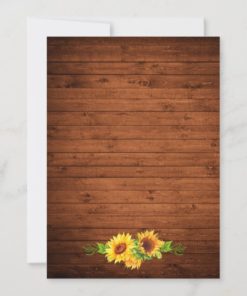 Rustic Sunflower Floral Wood Mason Jar Lights Lace Invitations - back