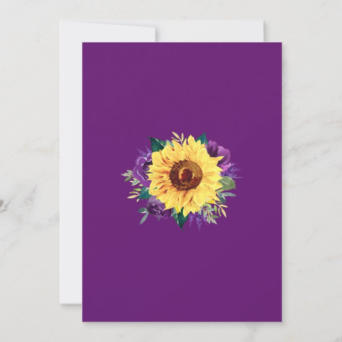 Rustic Sunflower Purple Floral Wedding Invitations - back