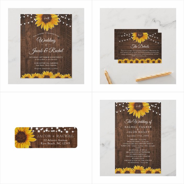 Rustic Sunflower String Lights Wedding Invitations - matching accessories