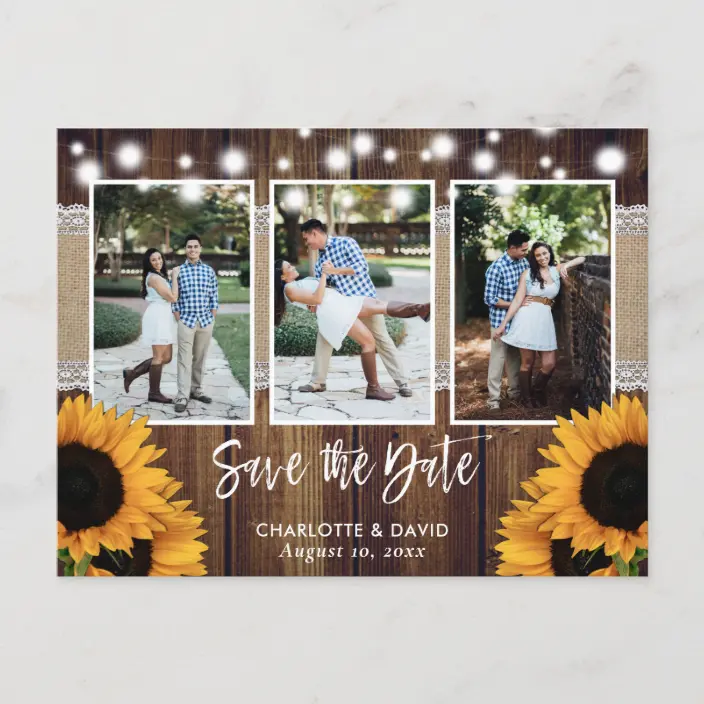 Rustic Sunflower Wedding Photo Collage Save The Date Postcard