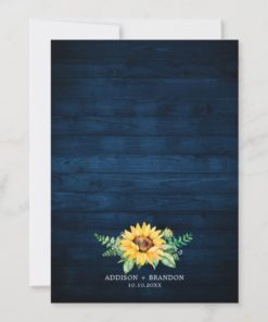 Rustic Sunflowers Baby's Breath Navy Blue Wedding Invitations - back