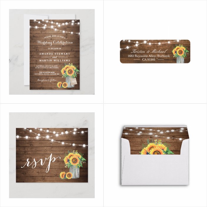 Rustic Sunflowers Mason Jar String Lights Wedding Invitations - matching accessories