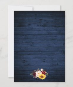Rustic Wedding Floral Navy Blue Wood Lights Lace Photo Invitations - back