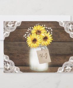 Rustic Wood Lace Sunflower Mason Jar Wedding Invitations - back