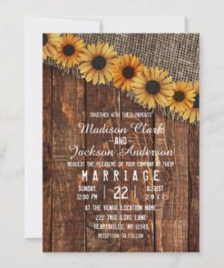 Rustic Wood and Burlap Sunflower Wedding Invitation