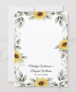Sunflower Elegant Rustic Geometric Gold Wedding Invitations - back