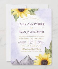Sunflower Mountain Lavender Purple Wedding Invitations