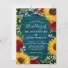 Sunflower Teal Burgundy Rose Rustic Wood Wedding Invitations