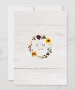 Sunflower and Roses Burgundy Red Fall Wedding Invitations - back